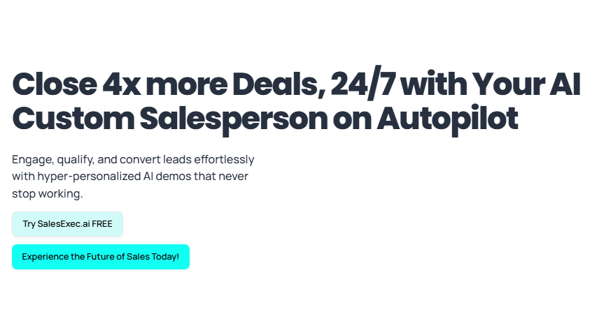 An engaging visual promoting the AI sales agent, highlighting the benefits of using a sales AI agent to close 4x more deals with personalized demos and 24/7 lead engagement.