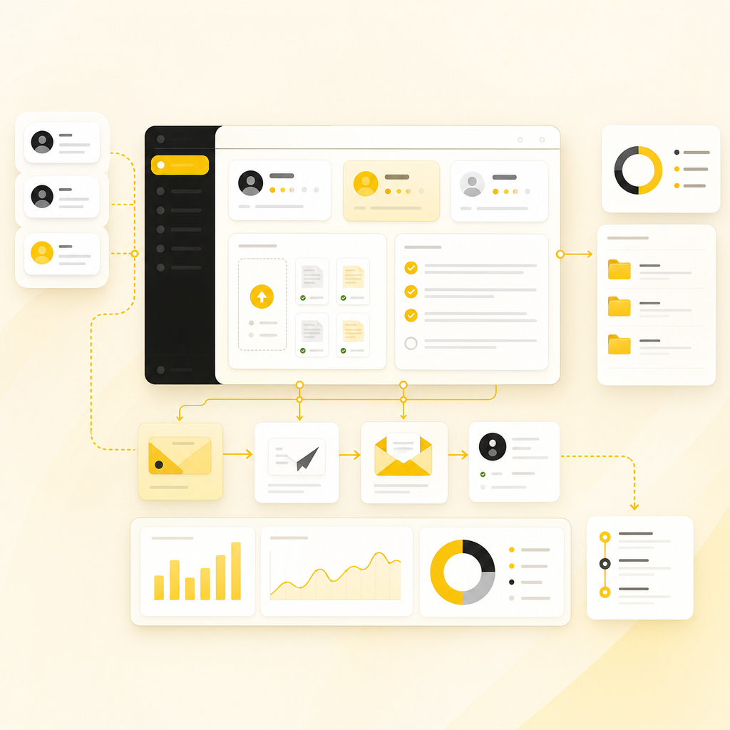 Client intake, document collection, and email workflow automation dashboard.