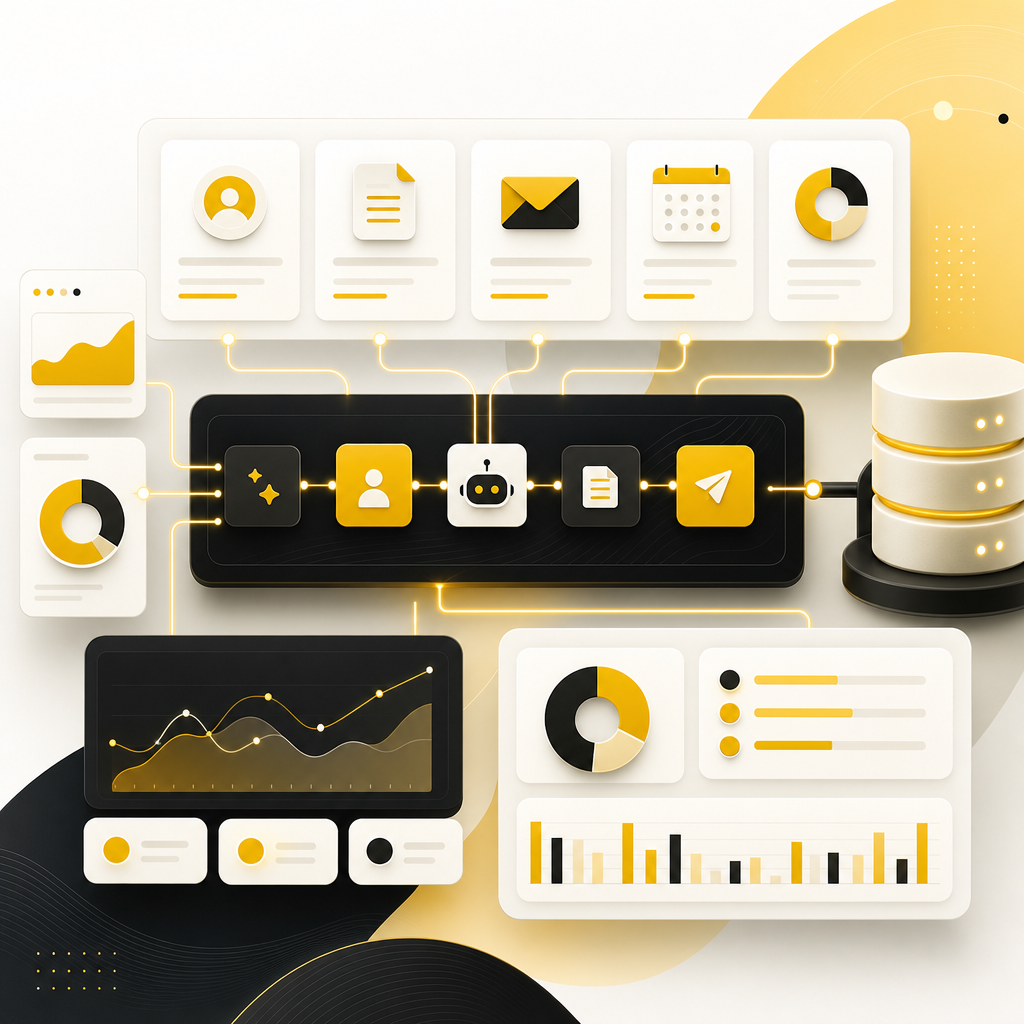 AI automation dashboard showing workflow and CRM pipeline automation concepts