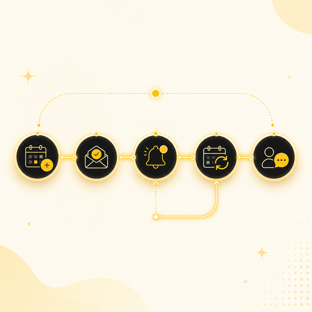 Modern illustration showing end-to-end AI scheduling automation flow.