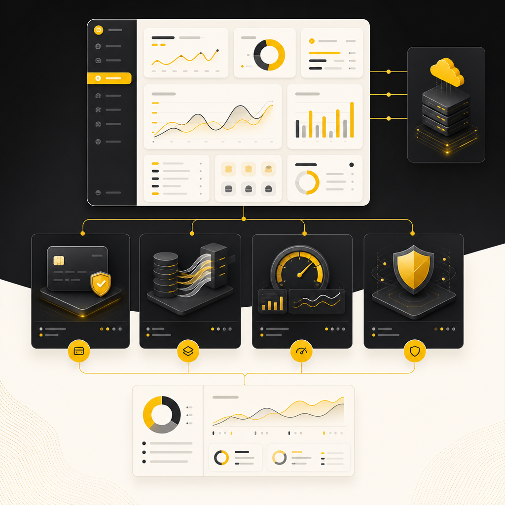 Abstract visual comparison of full-stack workflows and specialized integration modules for a SaaS system.