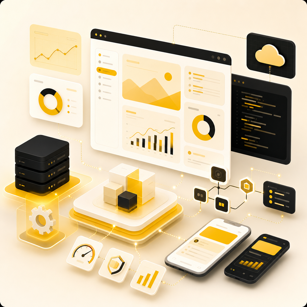 Modernized website dashboard with connected application panels and workflow integrations