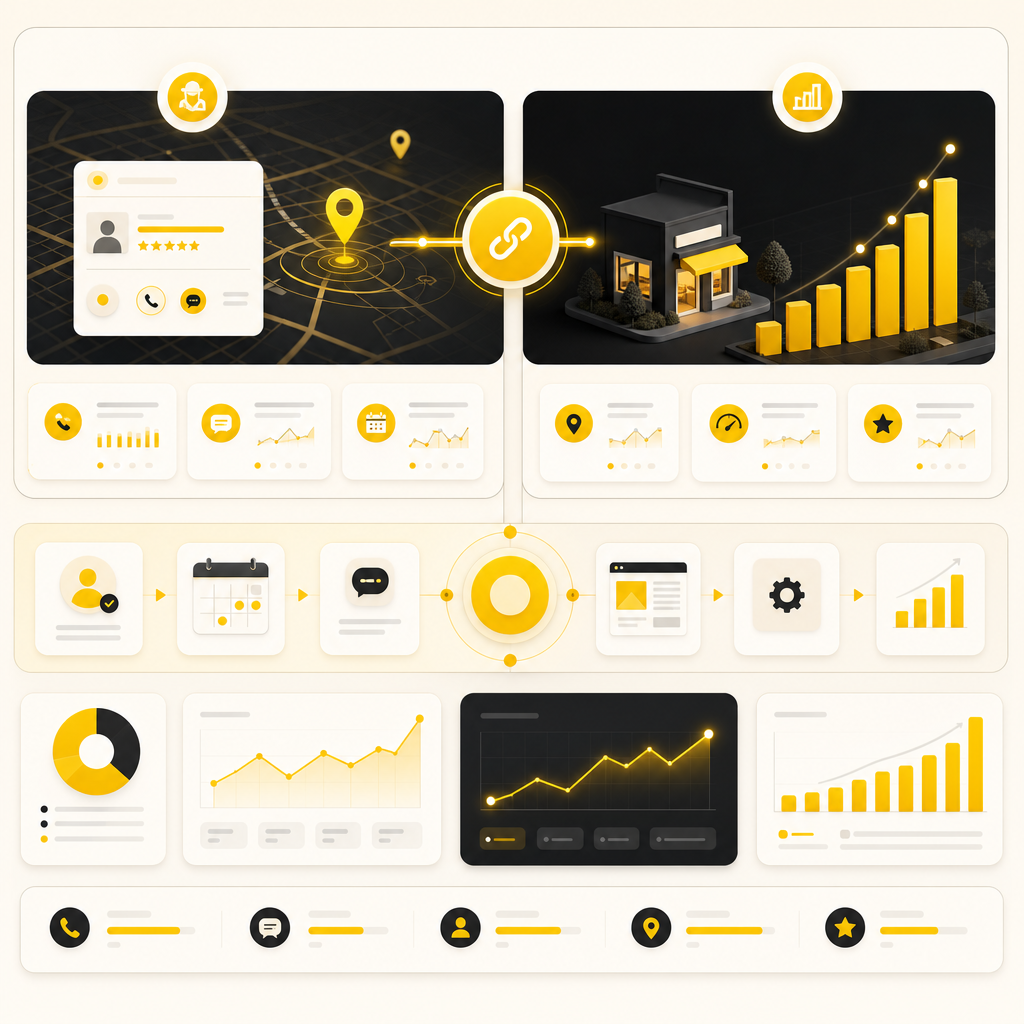 Dashboard comparison illustration showing Local Services Ads and Local SEO working together for lead generation.