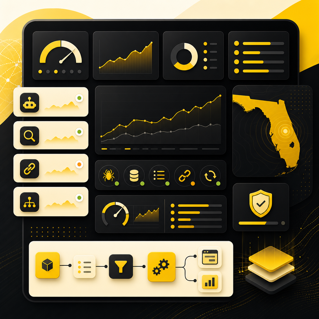 Abstract dashboard-style illustration representing technical SEO performance fixes and crawl/index improvements.