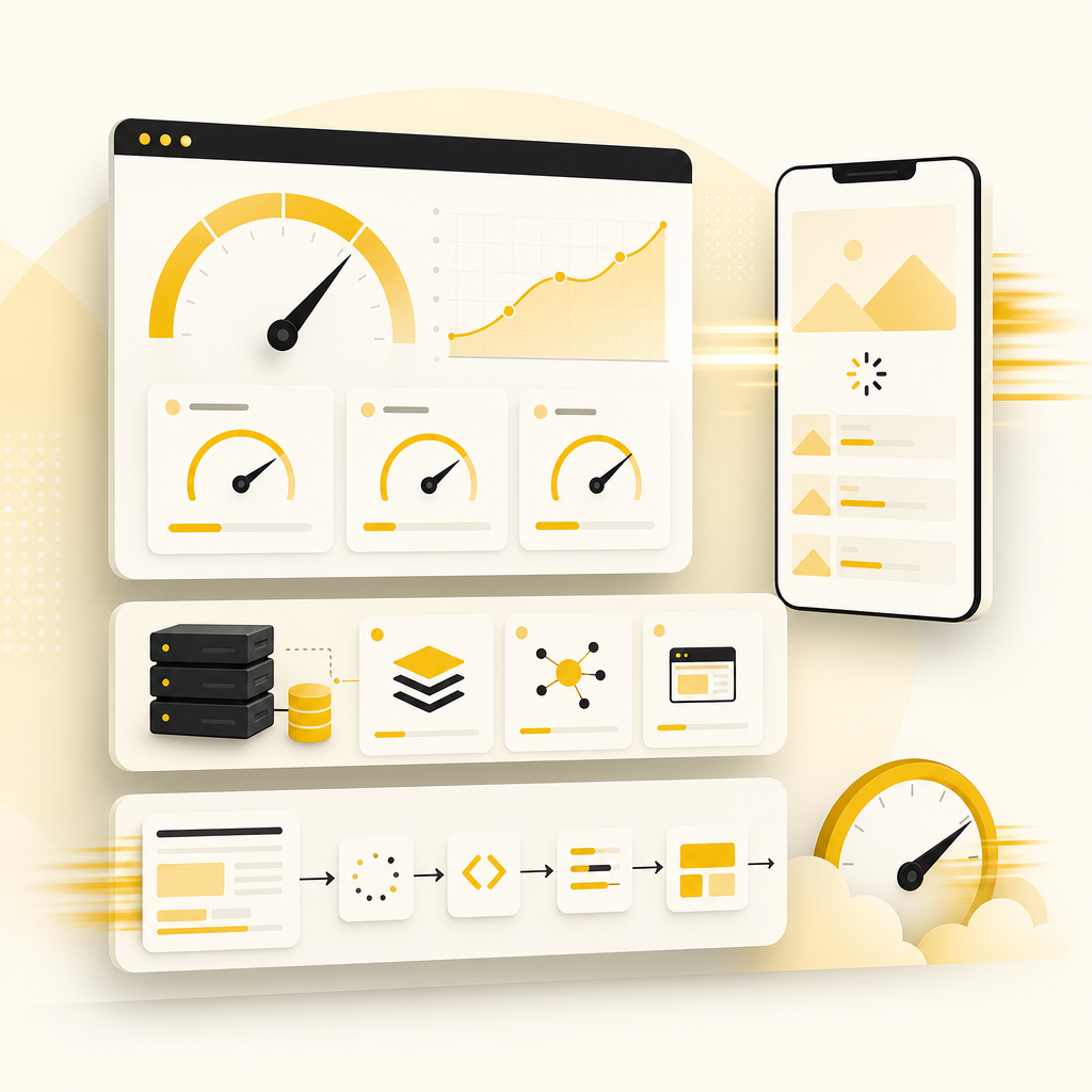 Illustration showing website speed and performance optimization concepts