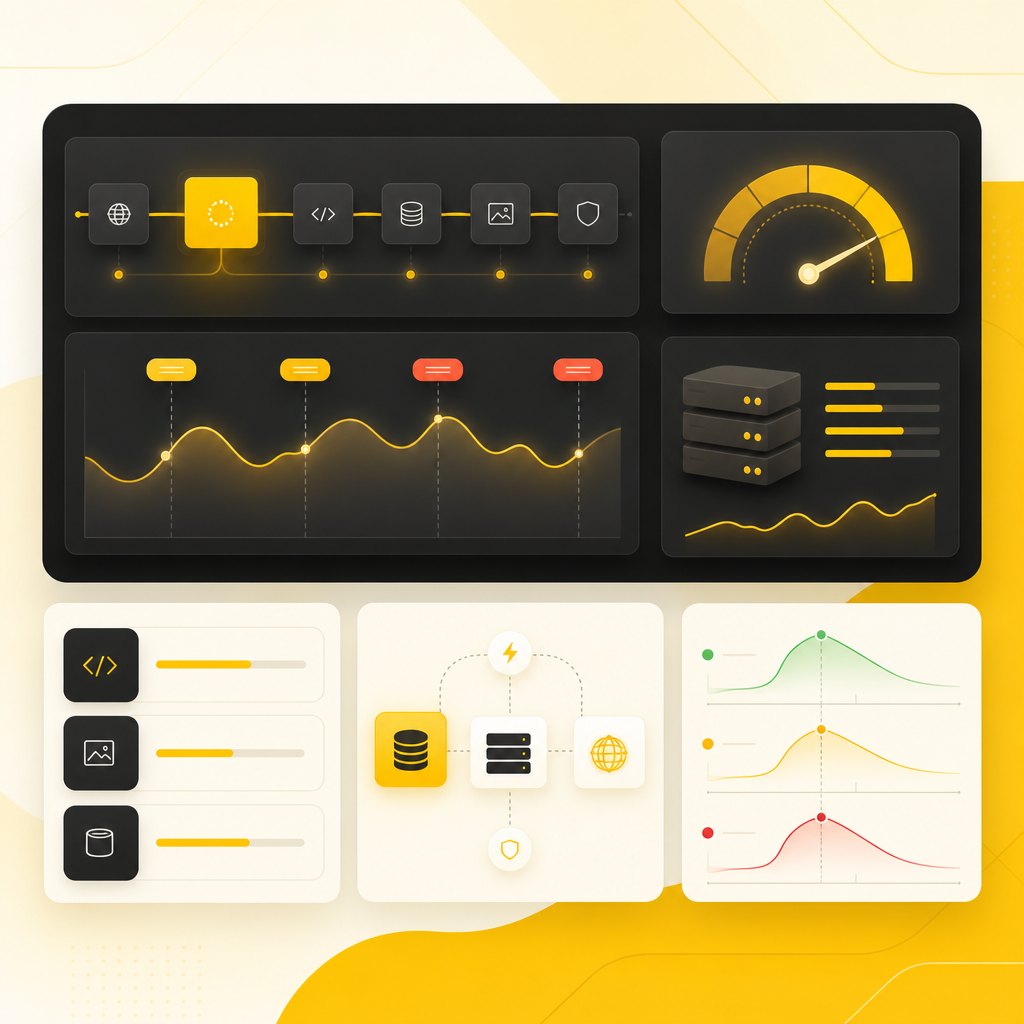 Abstract dashboard illustration representing speed optimization and performance bottleneck analysis.