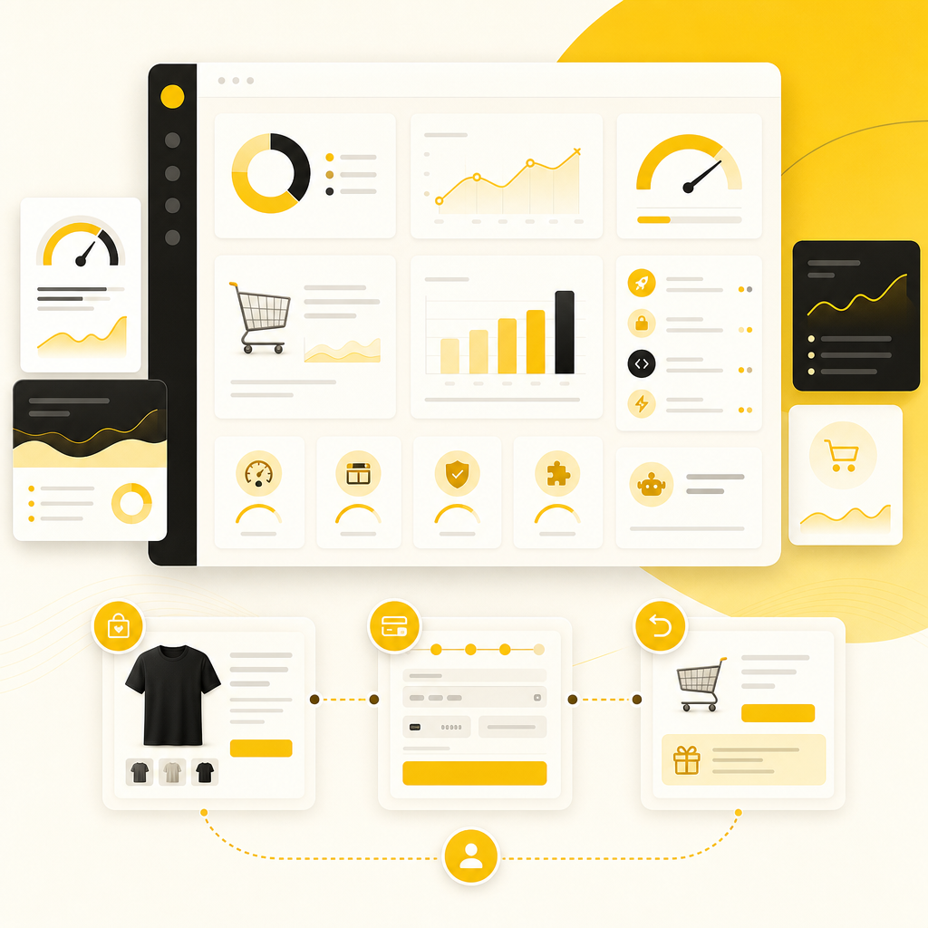 Abstract premium dashboard illustration representing a custom eCommerce conversion audit workflow.