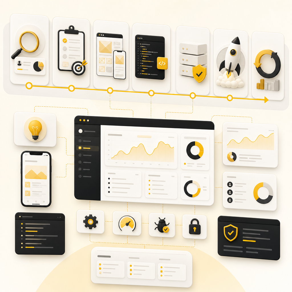 Workflow illustration showing the MVP development process from discovery to launch and iteration
