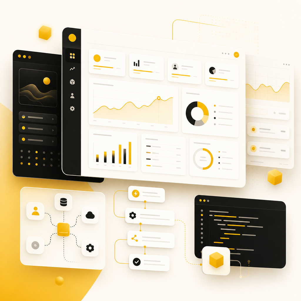 Premium dashboard illustration representing a scalable startup MVP and web portal foundation