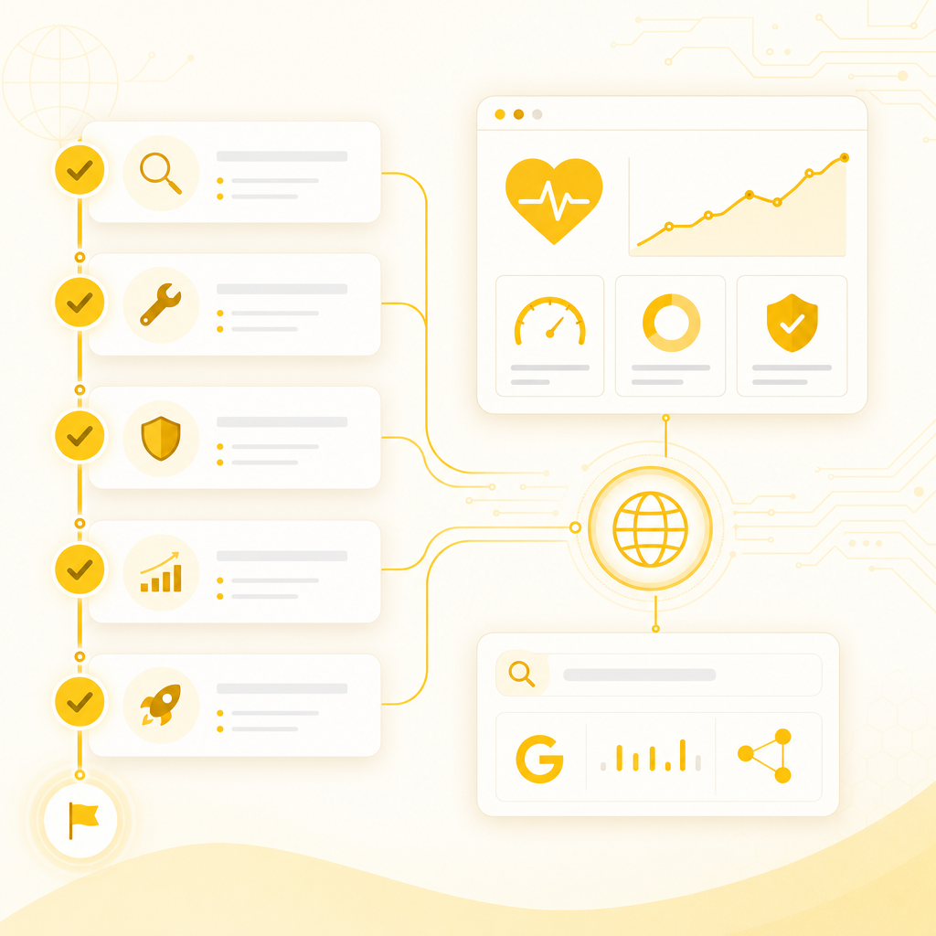 Illustration of a step-by-step site recovery plan for technical SEO.