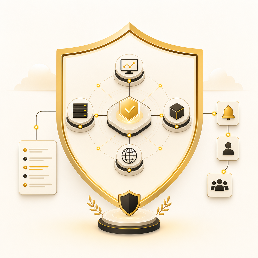 Reliability-focused illustration with monitoring and secure workflow signals representing stable AI automation.