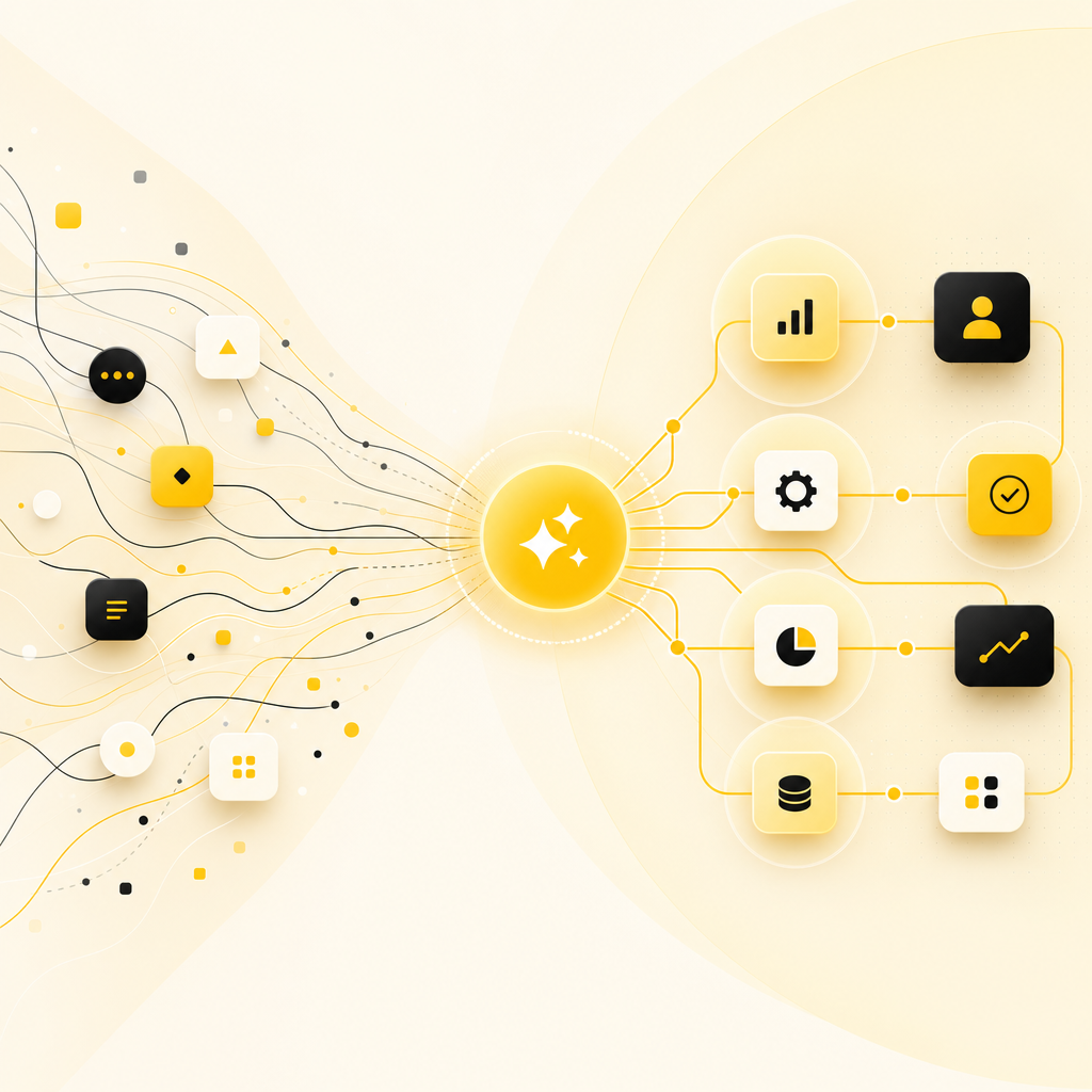 Abstract workflow and automation network illustrating faster, error-reduced business operations.