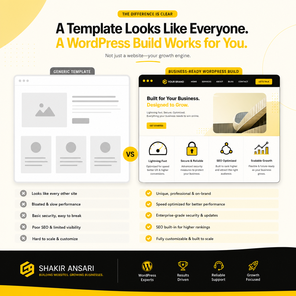Illustration representing how template-based WordPress sites can create performance, SEO, security, and integration bottlenecks.