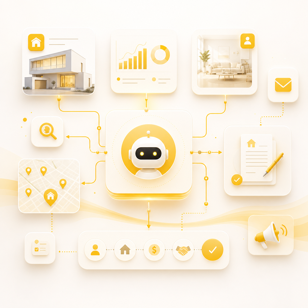 Illustration of modular AI automation components for real estate lead workflows.