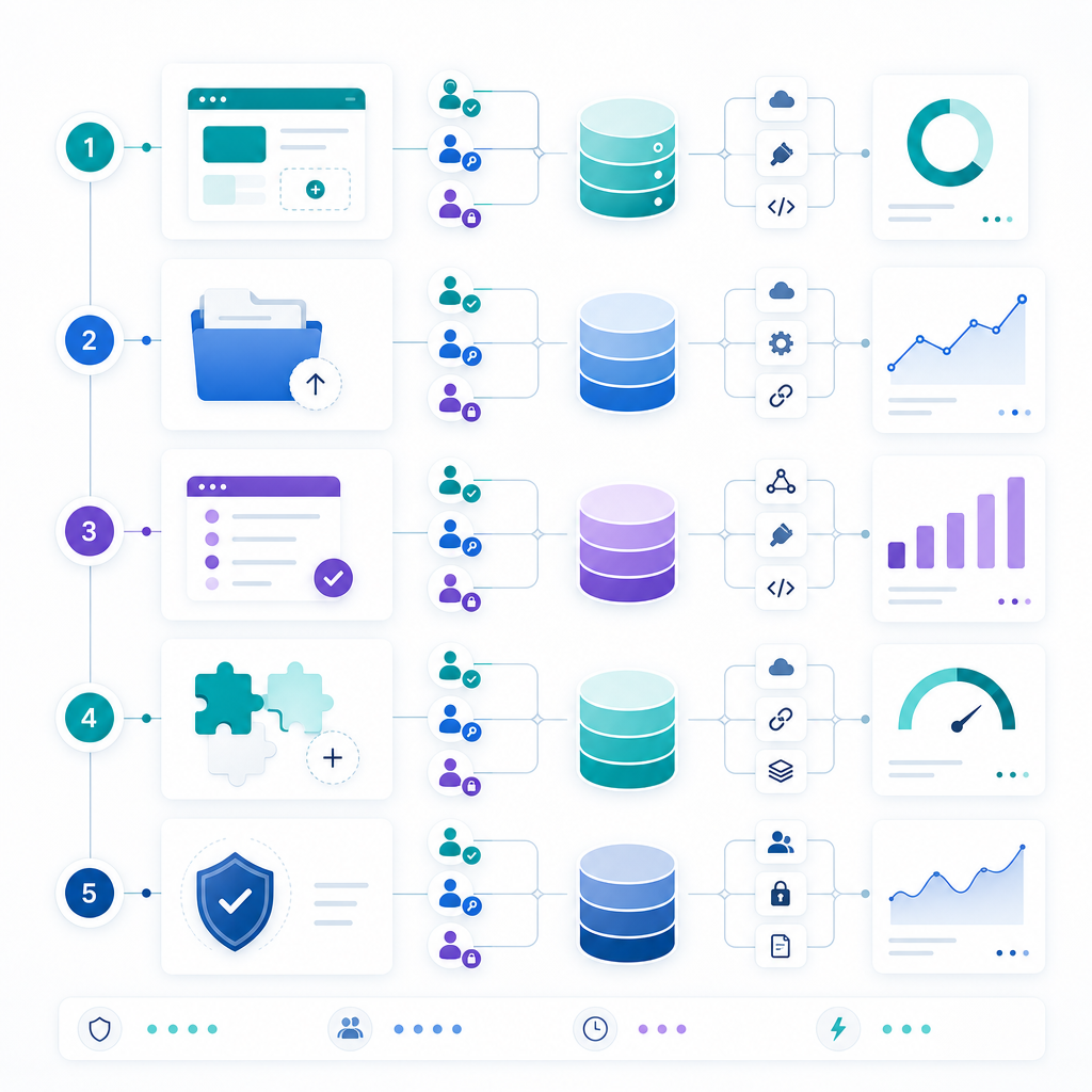 Illustration representing a checklist-based approach to designing custom CRM/ERP and dashboards.