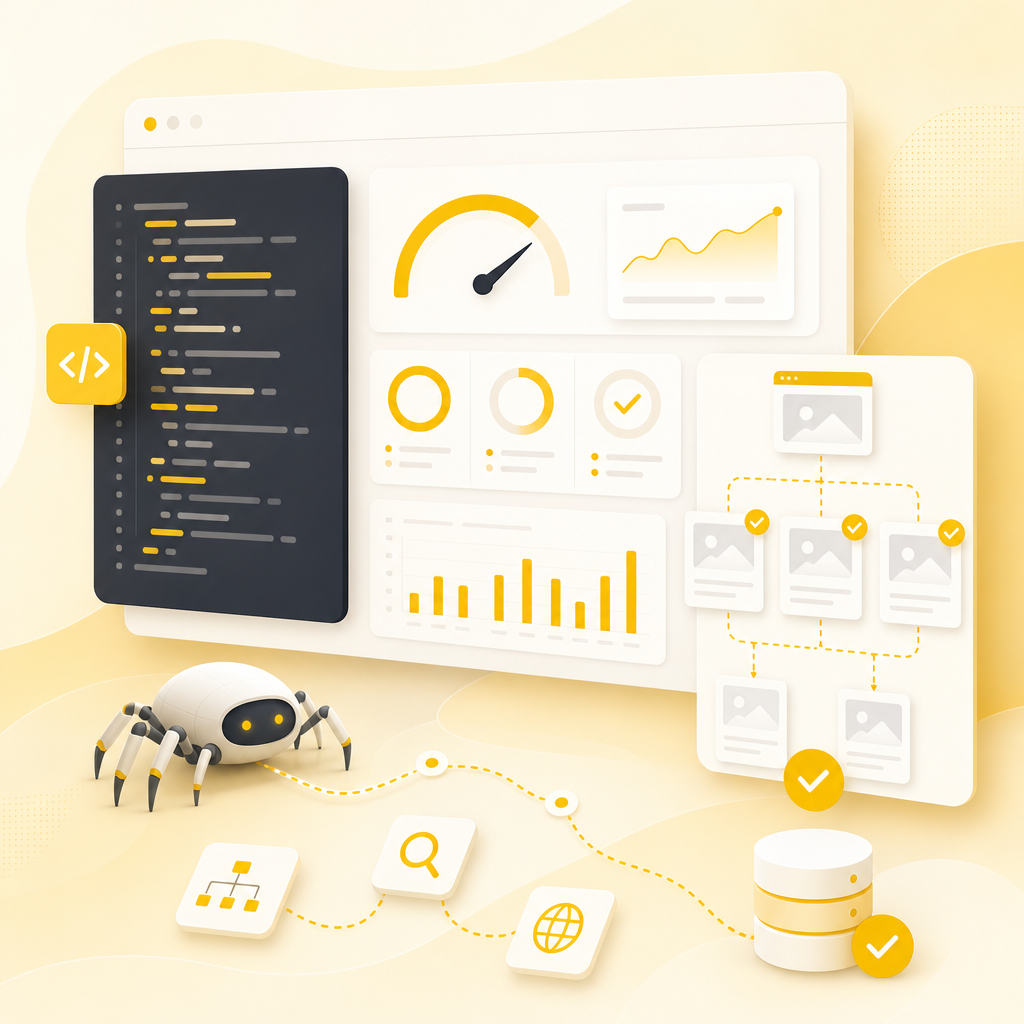 Illustration representing technical SEO foundations like crawl, indexation, and performance improvements.