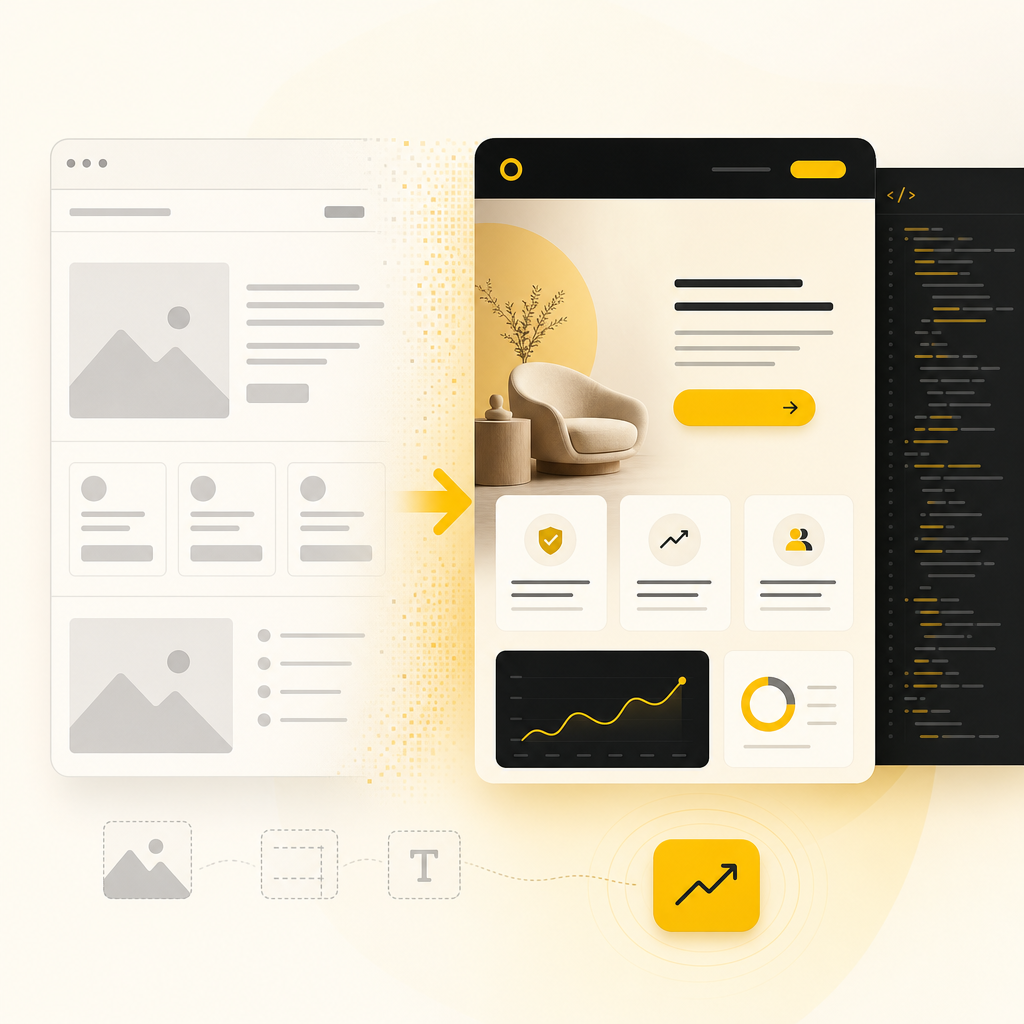 Illustration comparing template websites versus custom website design for improved conversion and integrations.