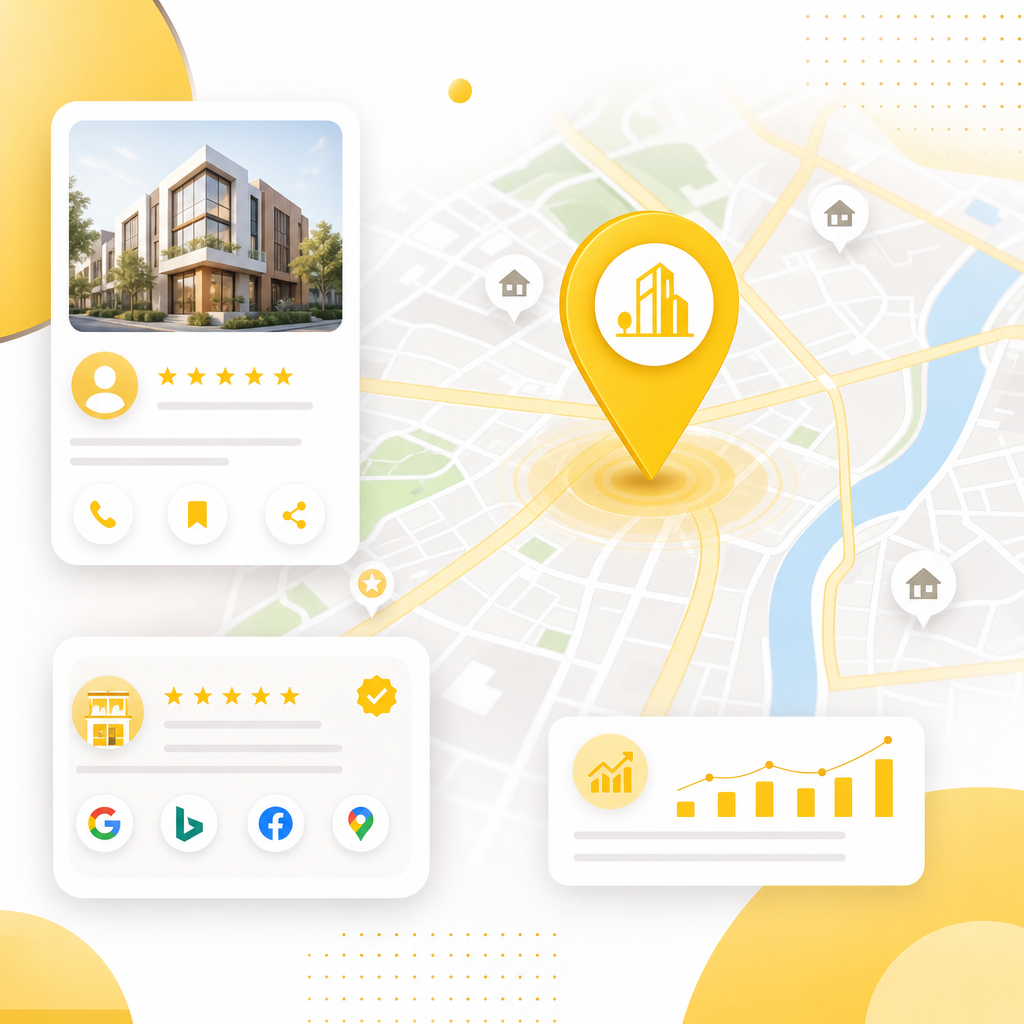 Illustration representing Local SEO & Google Maps essentials for real estate.