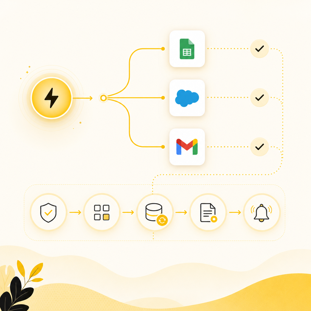 Illustration representing process automation replacing manual spreadsheet steps with workflow triggers and connected systems.